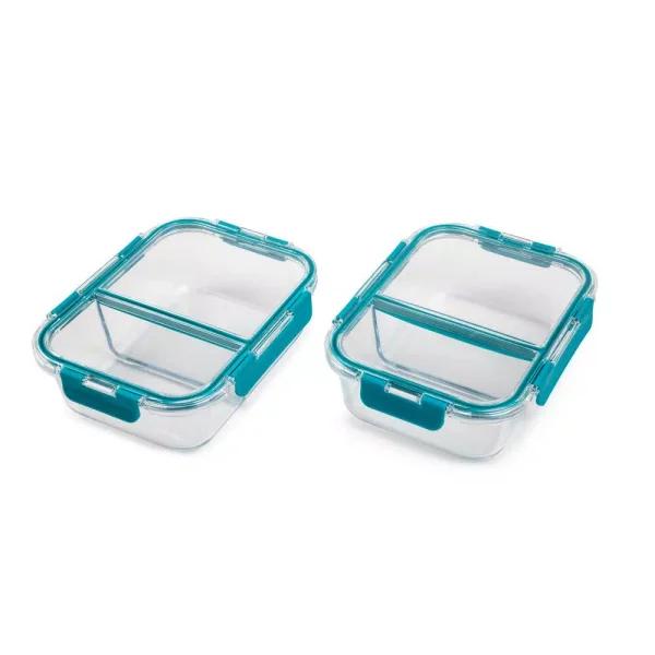 Manna TruDivide 46 oz. Glass Food Storage Container with 2-Compartment Leakproof Lid (2-Pack)