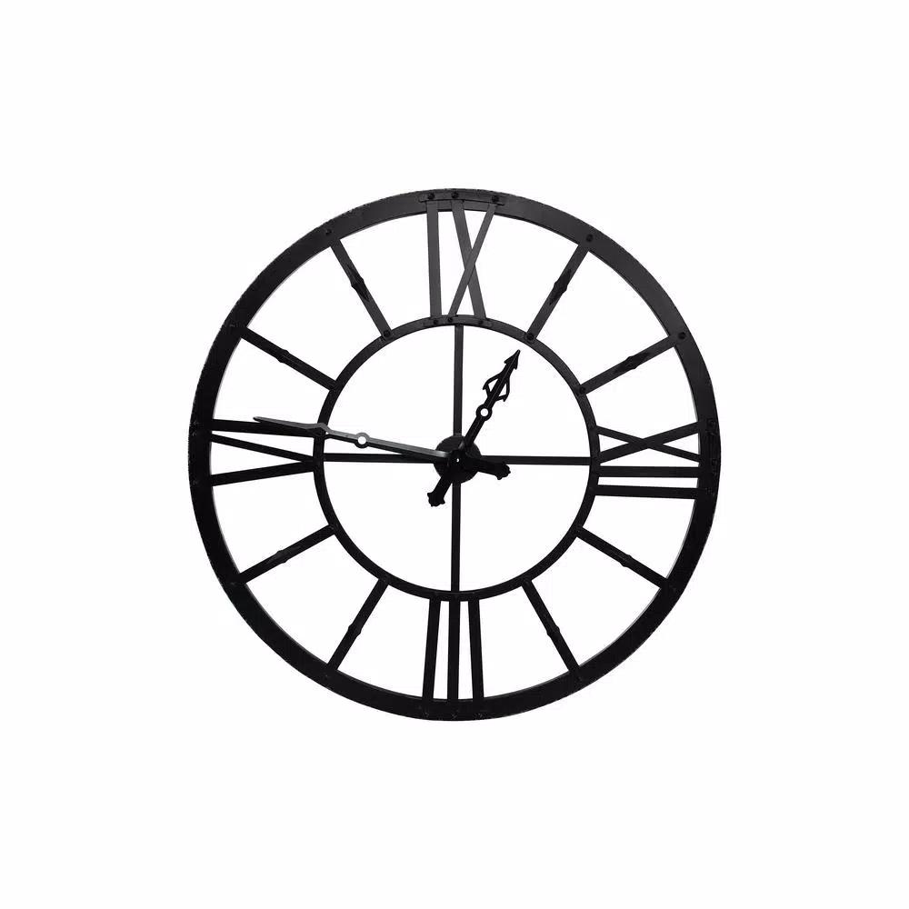 3R Studios Black Metal Framed Oversized Wall Clock with Roman Numerals