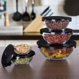 Chef Buddy 10-Piece Glass Bowl Set with Airtight Black Lids thumbnail 2