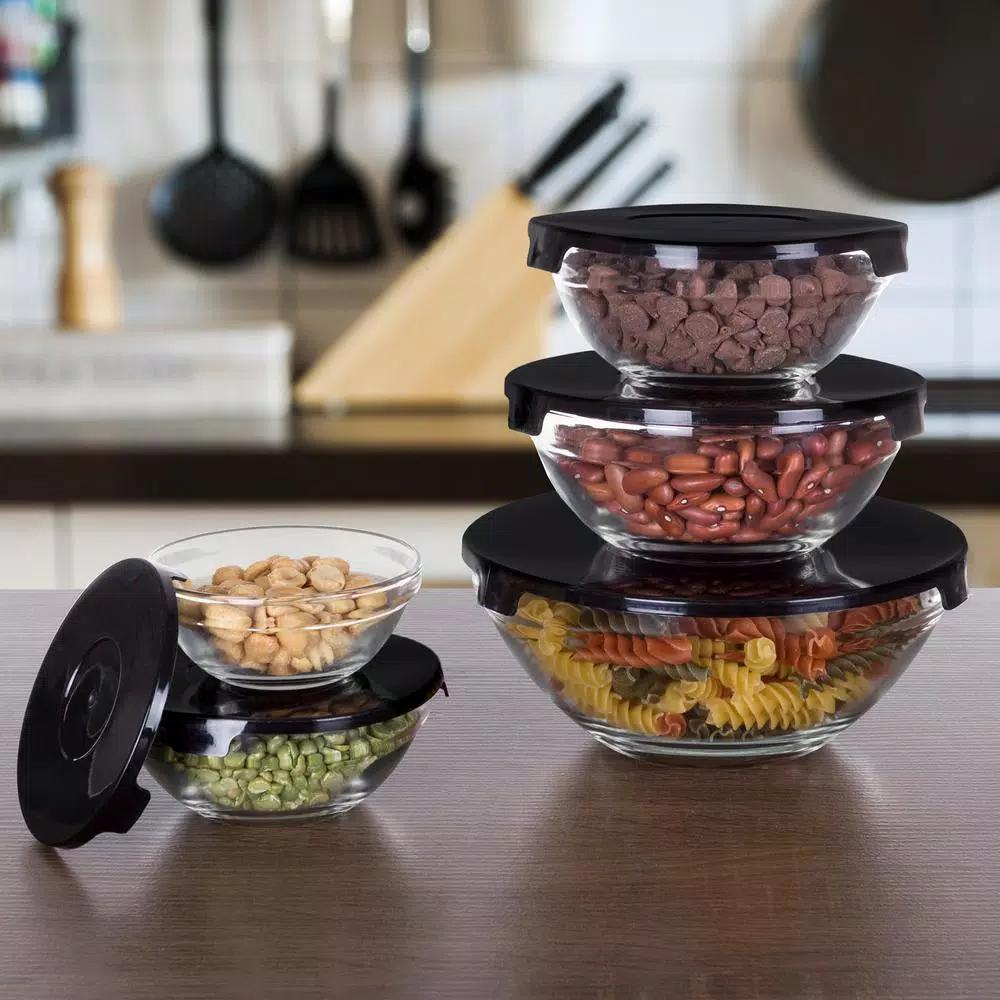 Chef Buddy 10-Piece Glass Bowl Set with Airtight Black Lids