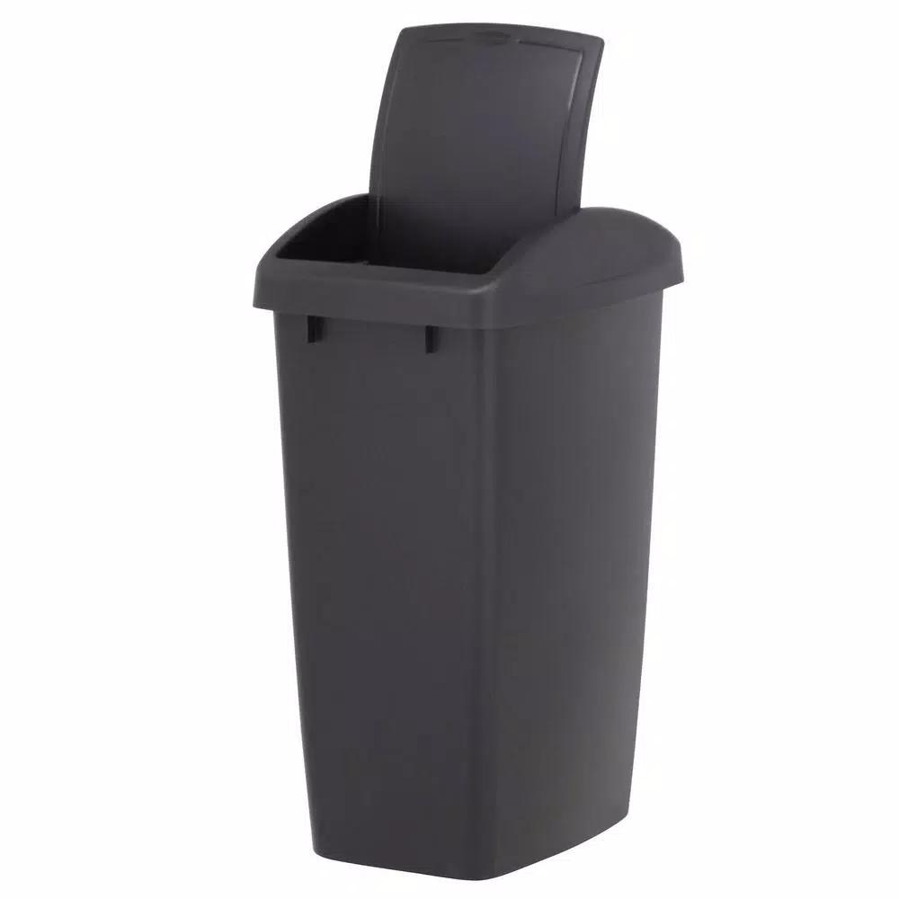 Rubbermaid 12.5 Gal. Black Swing Top Plastic Wastebasket