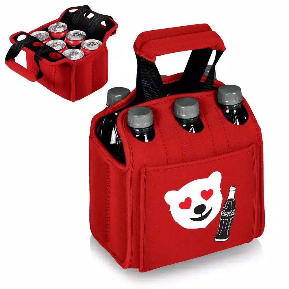 ONIVA Picnic Time Coca-Cola 6-Can Insulated Beverage Carrier Cooler Tote, Red Emoji Design