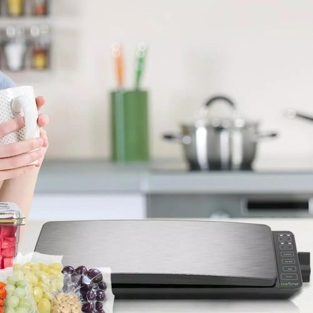 NutriChef Stainless Steel Electric Vacuum Sealer with Reusable Bags and Roll