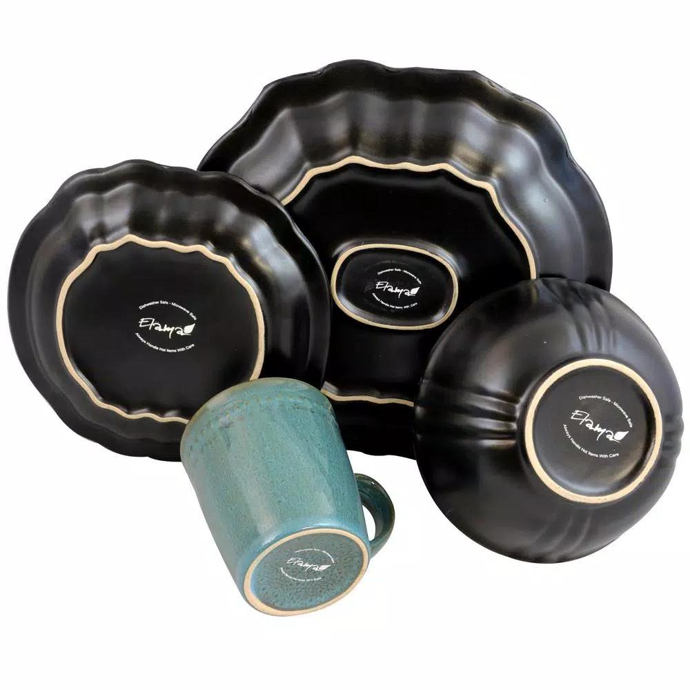 Elama Mystic Waves 16-Piece Modern Blue Stoneware Dinnerware Set, Service for 4