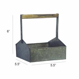 Benzara Gray Galvanized Metal Beverage Napkin Caddy Organizer with Wooden Handle thumbnail 2