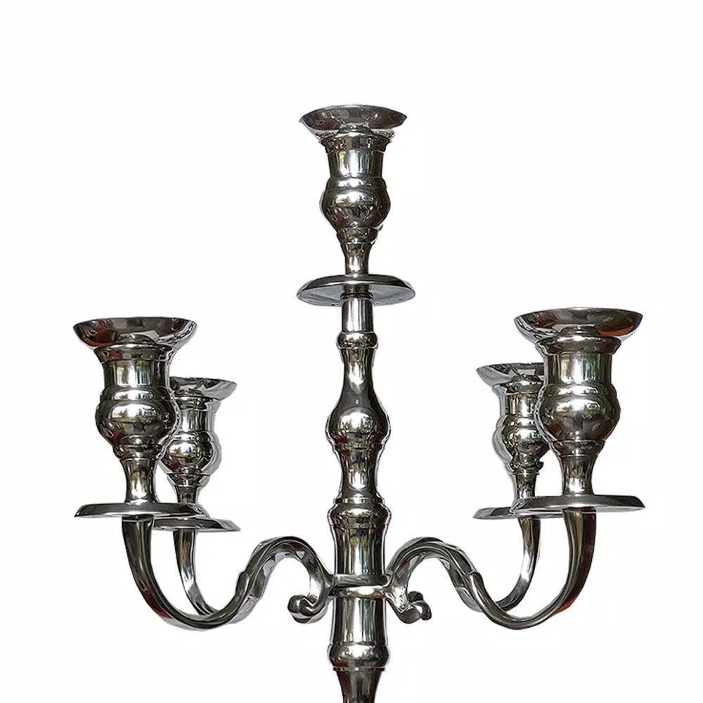 Benjara 48-Inch Silver Handcrafted Aluminum 5-Arm Candelabra with Fluted Tops