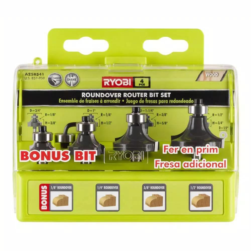 RYOBI 18V ONE+ Cordless Fixed Base Trim Router with 4-Piece Roundover Bit Set