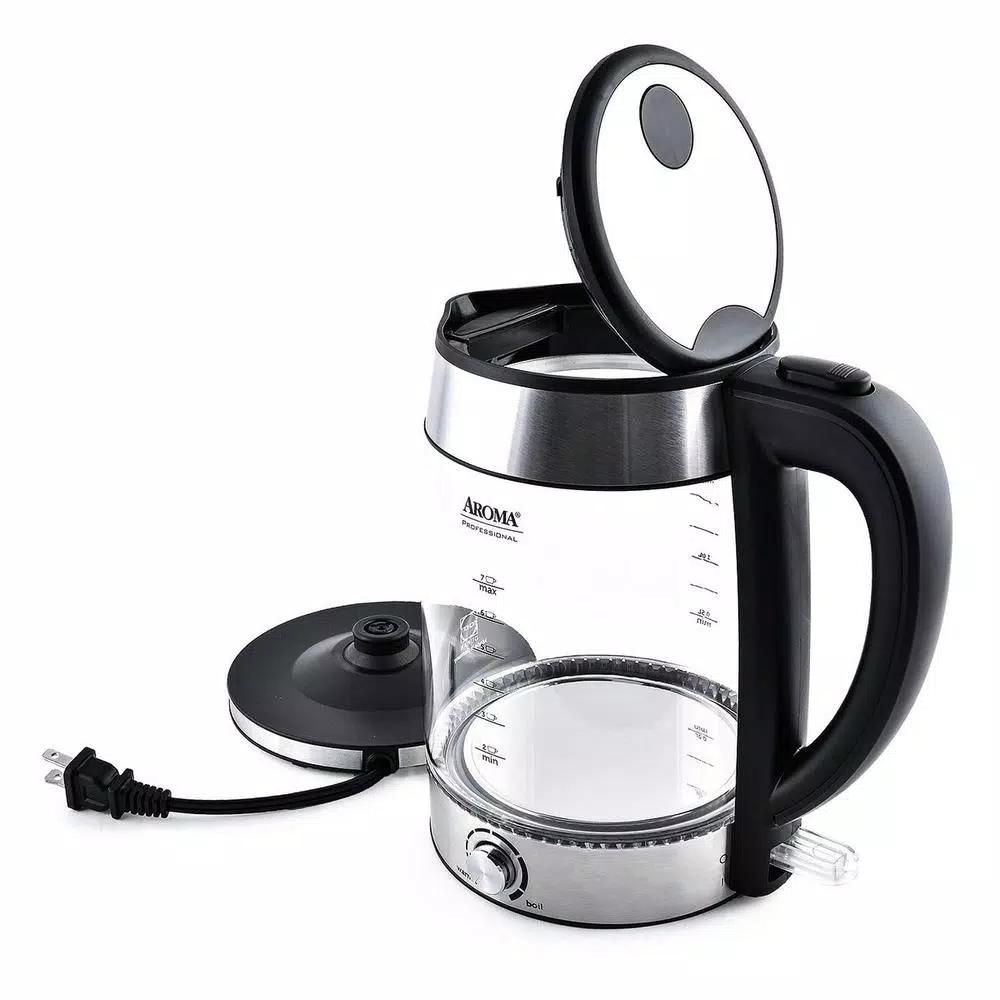 Aroma Stainless Steel Electric Kettle with German Glass, 1.2L Capacity, 1500W