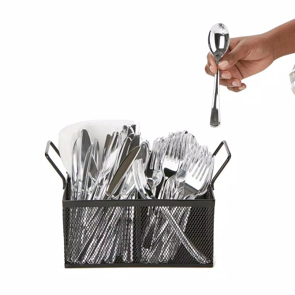 Mind Reader 4-Section Black Mesh Cutlery Caddy, Stainless Steel Flatware Organizer for Countertops