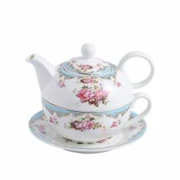MALACASA Elegant Porcelain Tea Set for One - 3 Piece Teapot, Teacup and Saucer Set, White with Pattern thumbnail 1