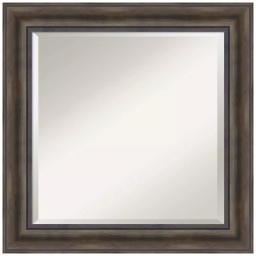 Amanti Art 25 in. Square Rustic Dark Brown Distressed Wood Framed Beveled Edge Bathroom Vanity Mirror thumbnail 1