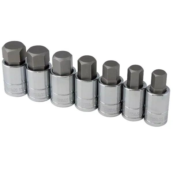 TITAN 7-Piece Metric Hex Bit Socket Set, 1/2 in. Drive, S2 Alloy Steel