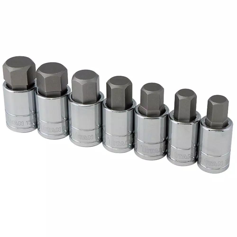 TITAN 7-Piece Metric Hex Bit Socket Set, 1/2 in. Drive, S2 Alloy Steel