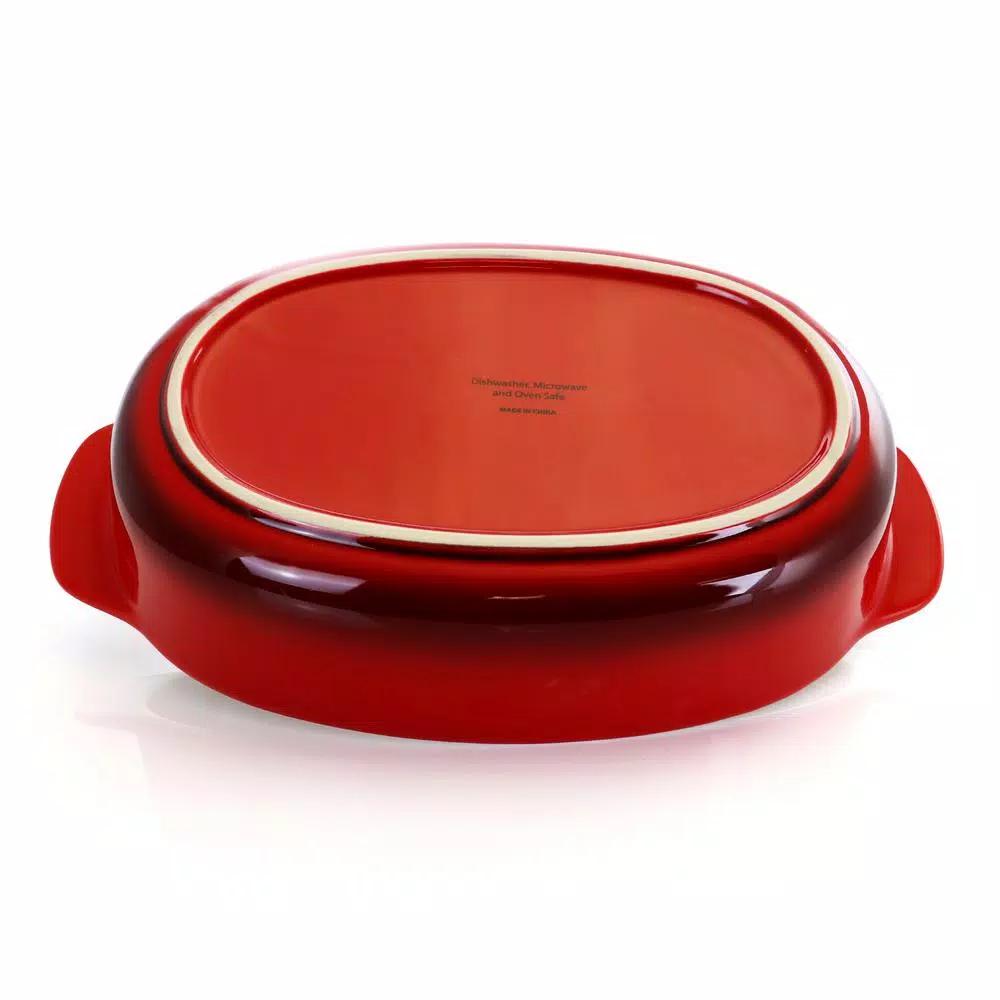 Gibson 2.5 Qt. Red Stoneware Oval Baking Pan