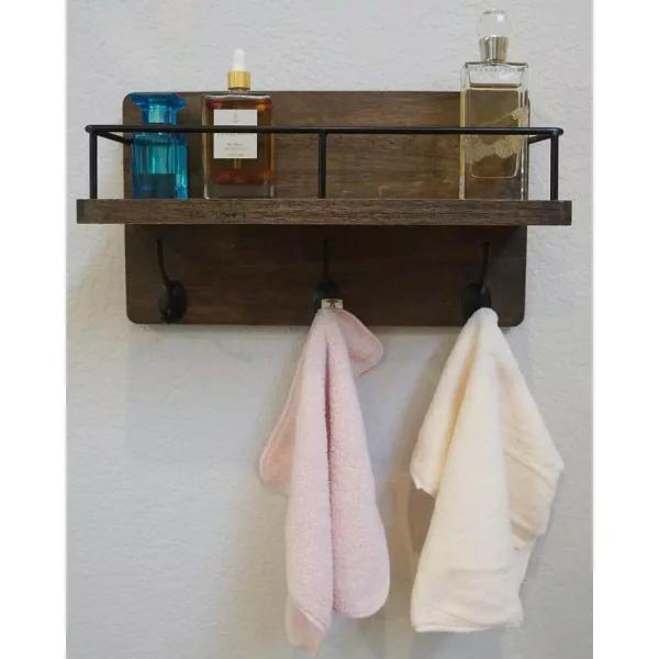 Admired By Nature Brown Wooden Floating Wall Mounted Storage Shelf for Kitchen, Bathroom, and Living Room