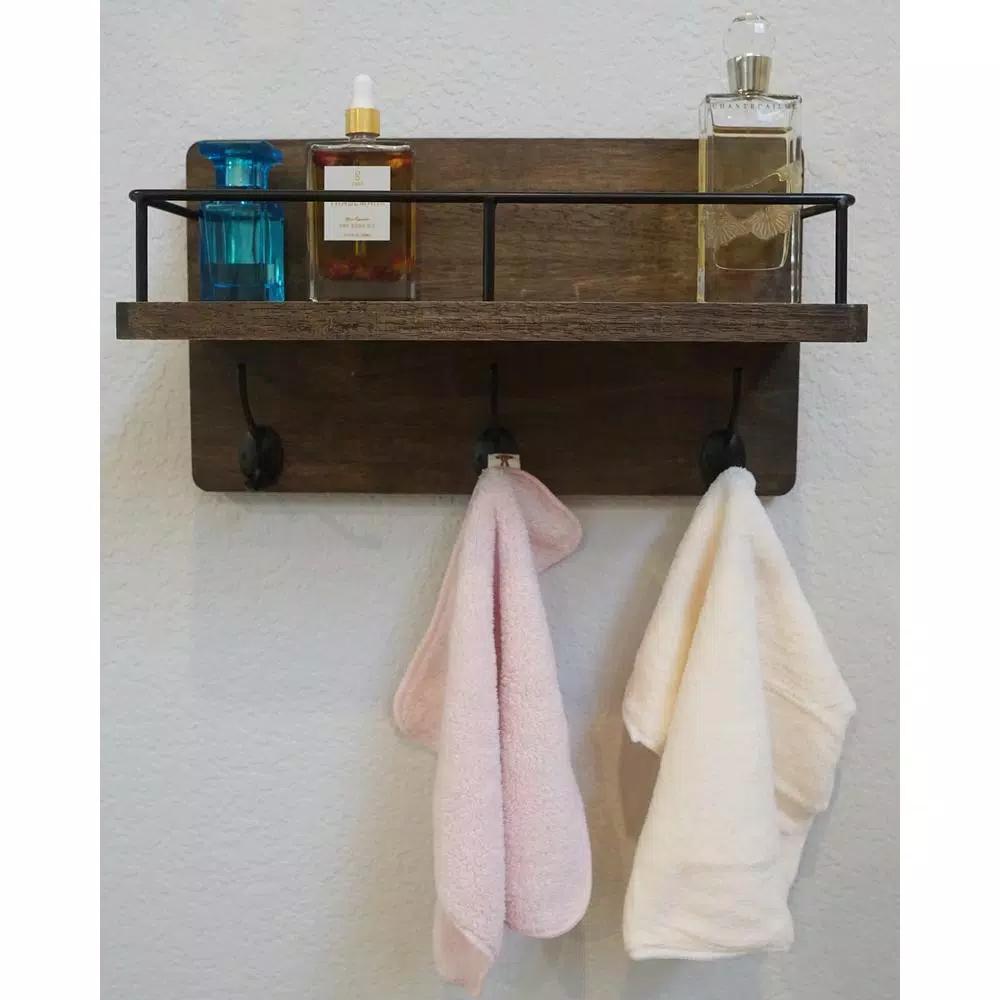 Admired By Nature Brown Wooden Floating Wall Mounted Storage Shelf for Kitchen, Bathroom, and Living Room