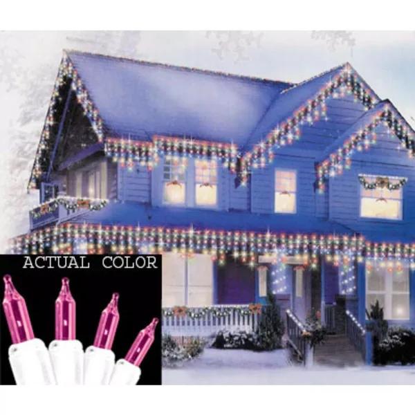 Sienna Pink Mini Icicle Christmas Lights with White Wire - 100 Count