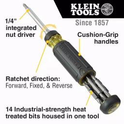 Klein Tools 15-in-1 Multi-Bit Ratcheting Screwdriver with Cushion-Grip Handle thumbnail 2