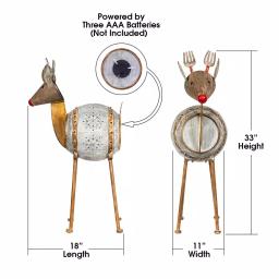 Alpine Corporation 33 in. Metal Barrel Reindeer Sculpture with Warm White LED Lights thumbnail 3