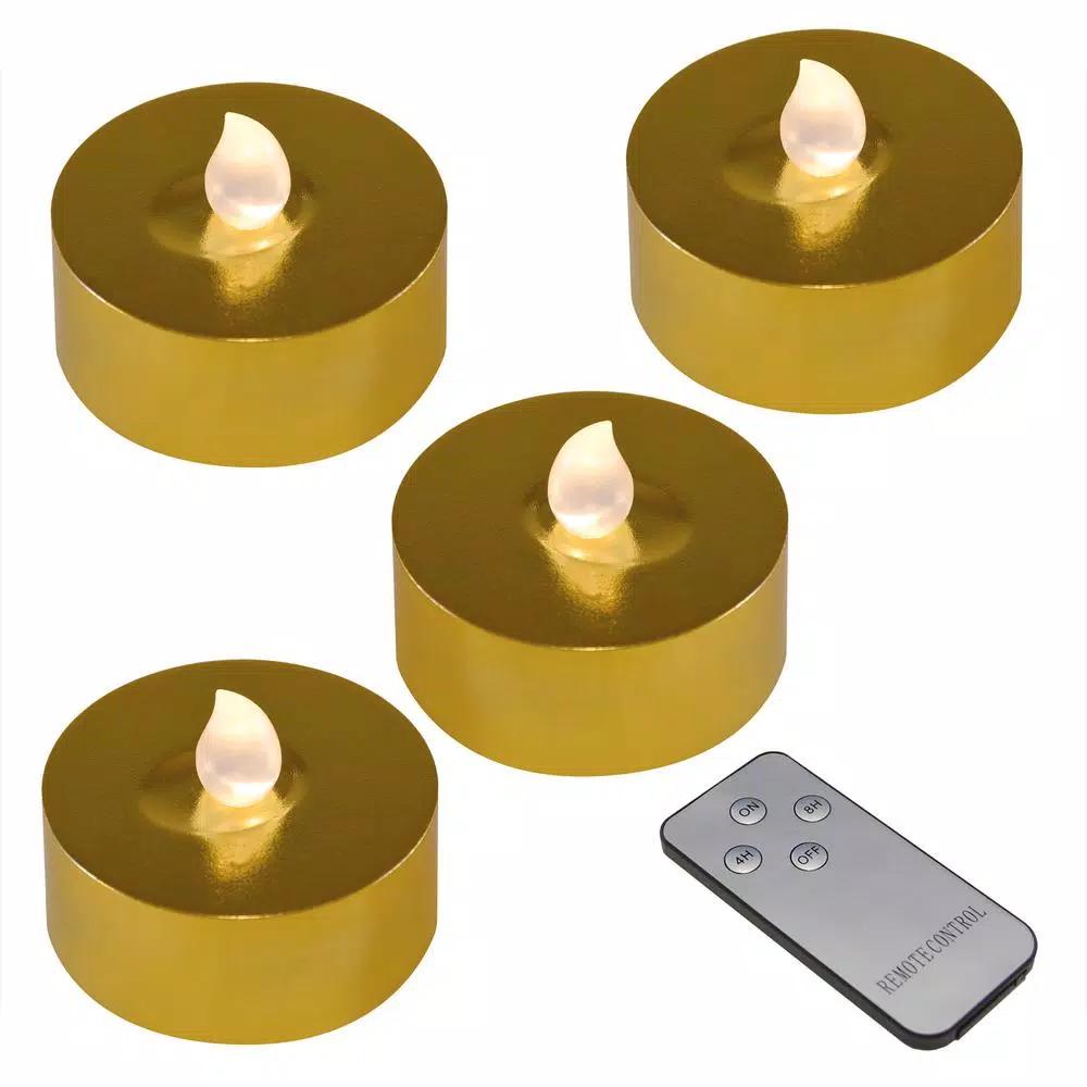 LUMABASE Gold Extra Large LED Tea Light Candles with Remote Control and Dual Timers, 4-Count