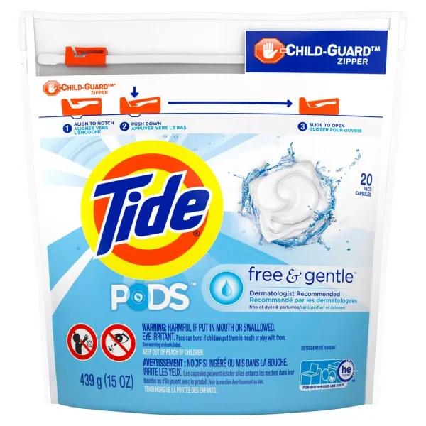 Tide PODS Free and Gentle Unscented Laundry Detergent Pods, 20-Count