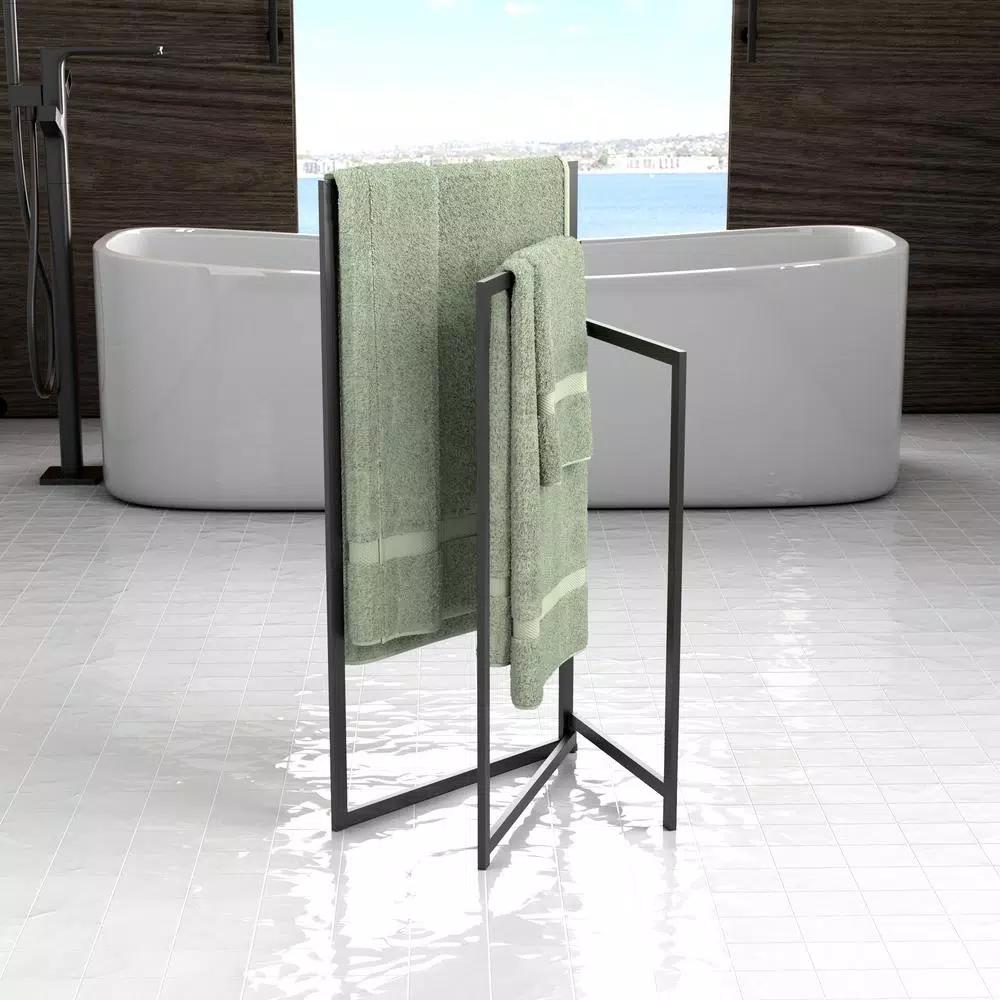 Gatco 3-Tier Freestanding Rectangle Towel Rack, Matte Black