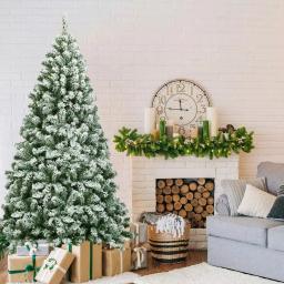 Costway 6 ft. Snow Flocked Artificial Christmas Tree with 928 Branch Tips, Unlit Hinged Pine thumbnail 7