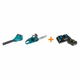 Makita 18V X2 LXT 36V Cordless Blower and 16 in. Chain Saw Combo Kit with (2) 5.0 Ah Batteries and Charger thumbnail 1