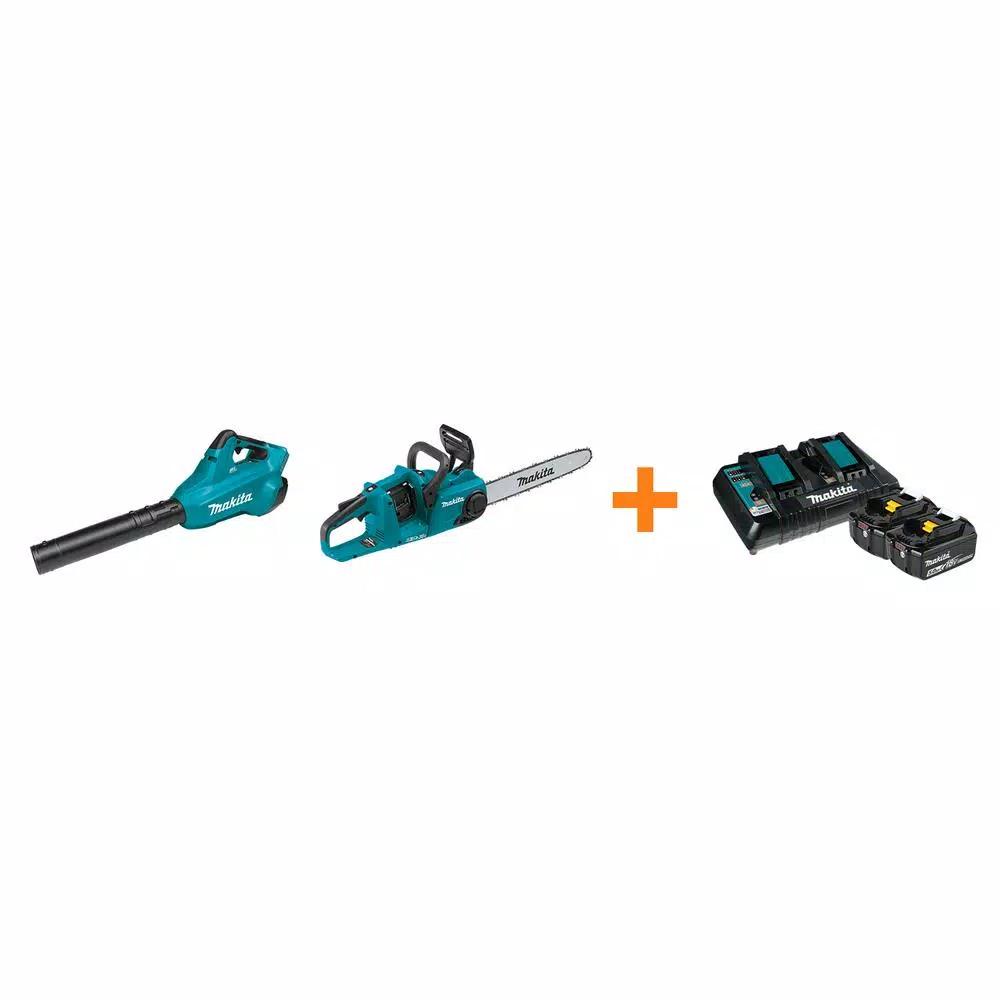 Makita 18V X2 LXT 36V Cordless Blower and 16 in. Chain Saw Combo Kit with (2) 5.0 Ah Batteries and Charger