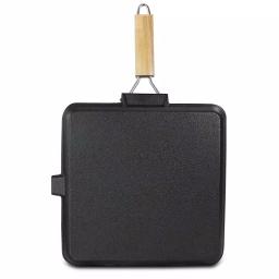 General Store Addlestone 14 in. Square Cast Iron Grill Pan with Foldable Wooden Handle, Black thumbnail 2