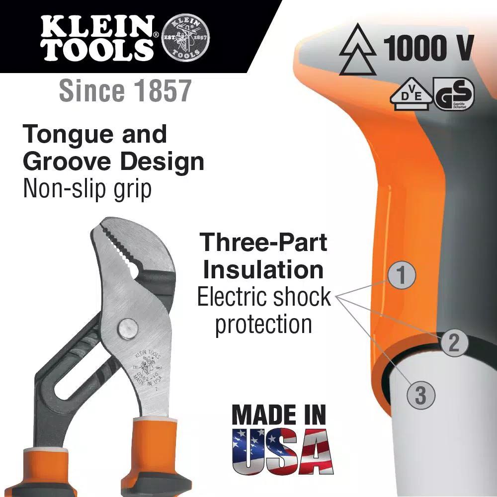Klein Tools 10 in. Insulated Tongue and Groove Pump Pliers, 1000V Rated