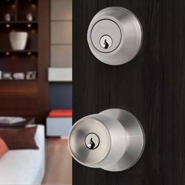 Toledo Fine Locks Single Cylinder Satin Nickel Entry Combo Set