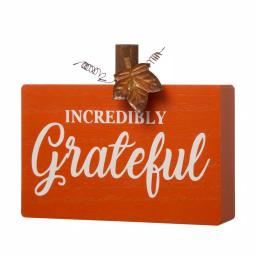 Glitzhome 8.85 in. Fall Wooden Pumpkin Table Decor Set, 3-Pack with Harvest Blessing Words thumbnail 5