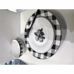 Godinger Damier 12-Piece Porcelain Dinnerware Set, Black and White Checkerboard Design, Service for 4 thumbnail 2