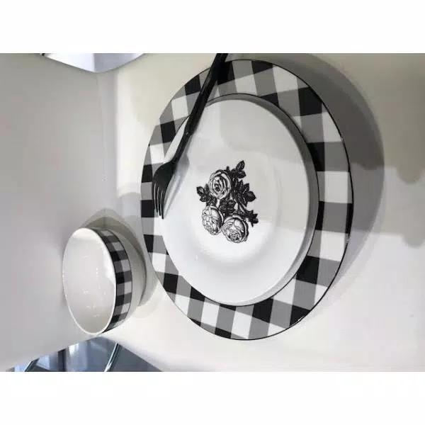 Godinger Damier 12-Piece Porcelain Dinnerware Set, Black and White Checkerboard Design, Service for 4