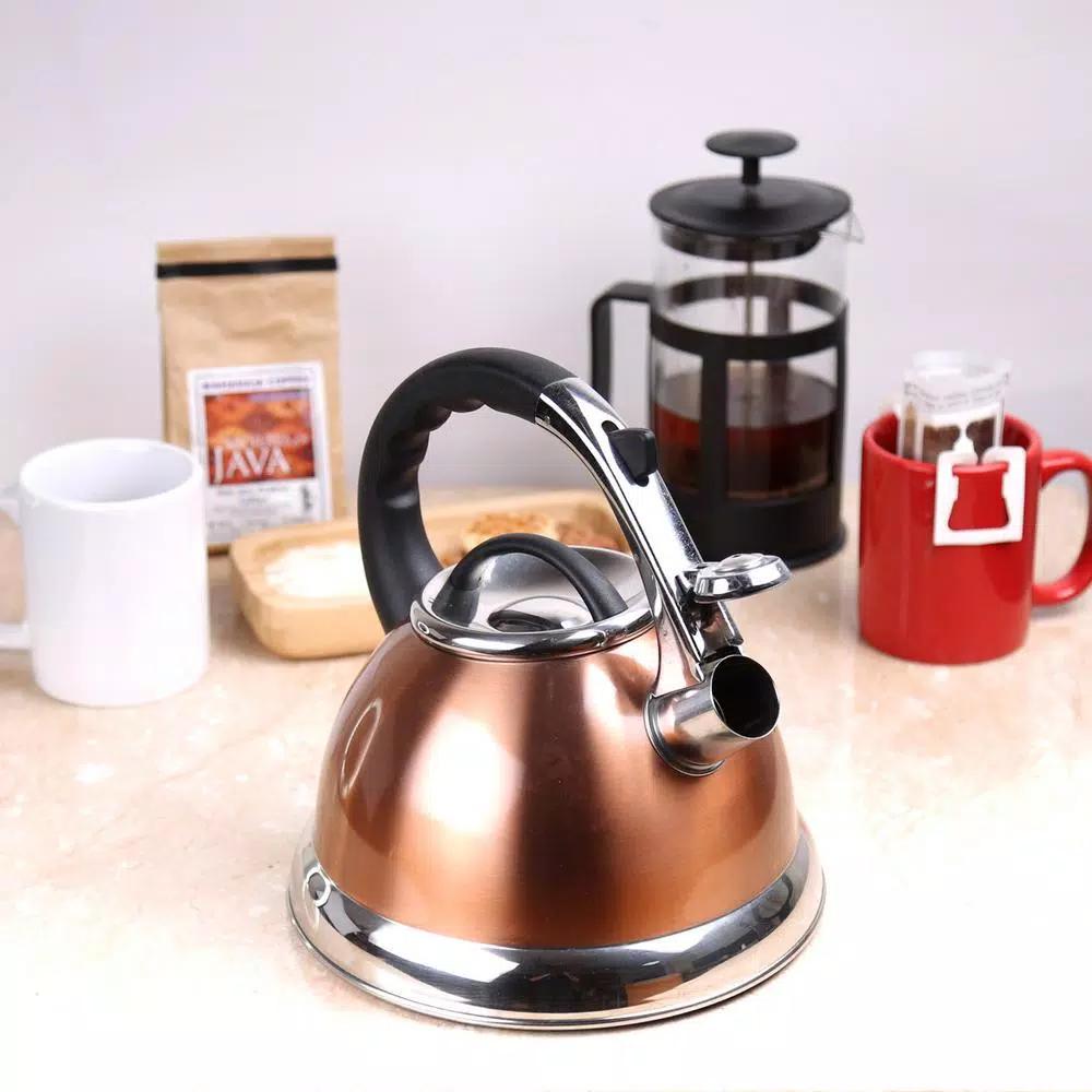 Creative Home Camille 3.0 Qt. Stainless Steel Whistling Tea Kettle with Aluminum Capsulated Bottom, Metallic Copper