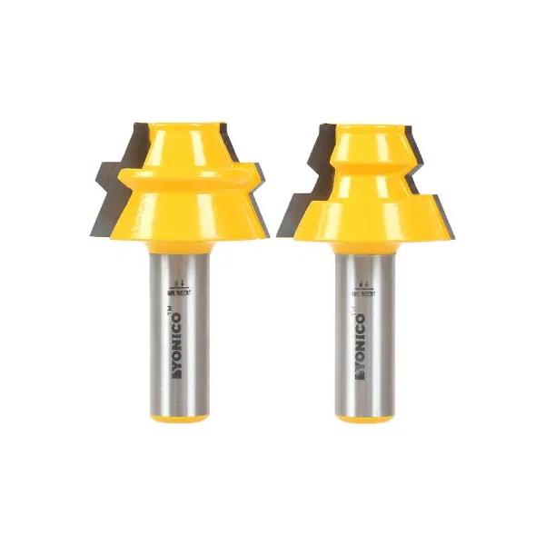 Yonico 22.5° Lock Miter Router Bit Set, 1/2 in. Shank, Carbide Tipped (2-Piece)
