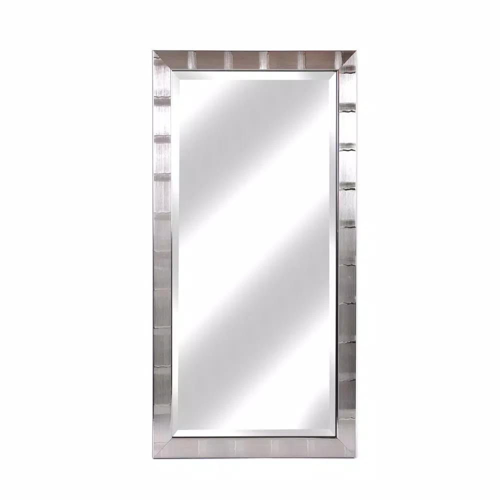 Alpine Art & Mirror Christopher 42 in. x 22 in. Large Rectangle Beveled Glass Wall Mirror - Brushed Silver Contemporary Frame