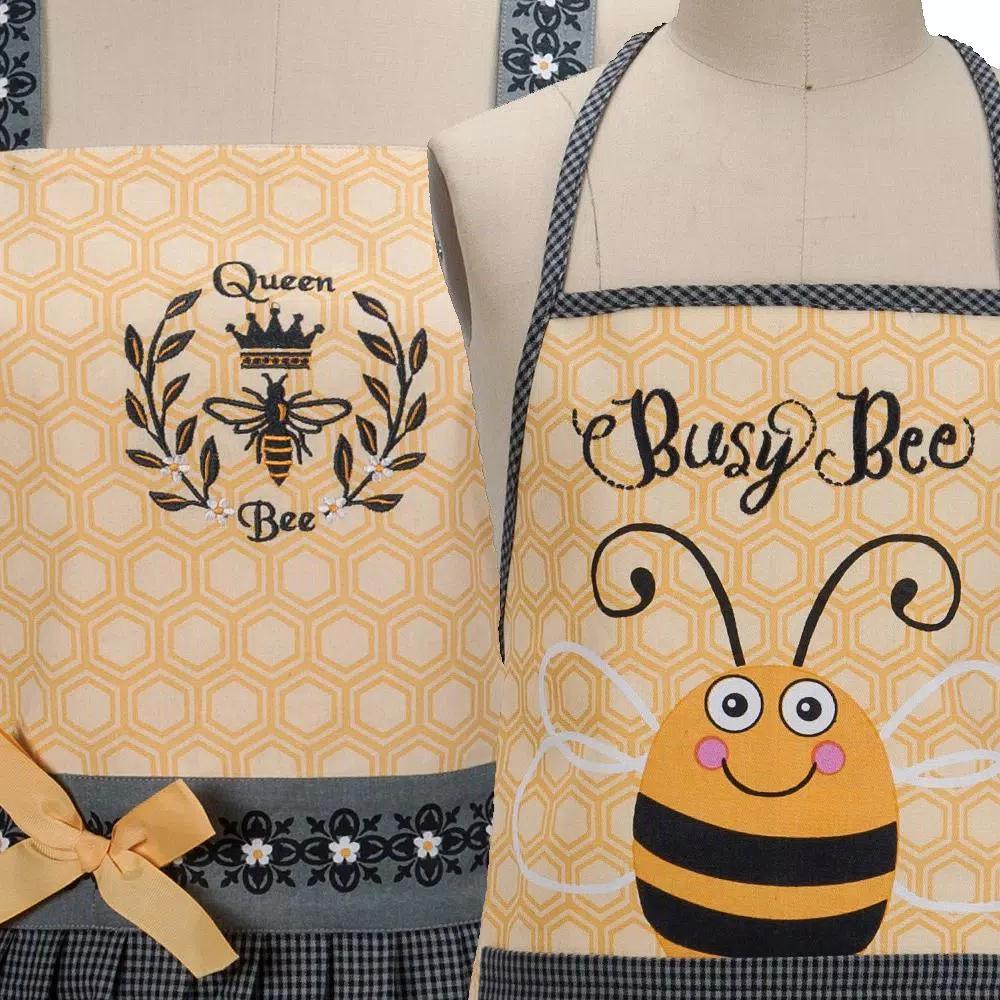 Kay Dee Queen Bee Yellow Cotton Hostess and Child Apron Set