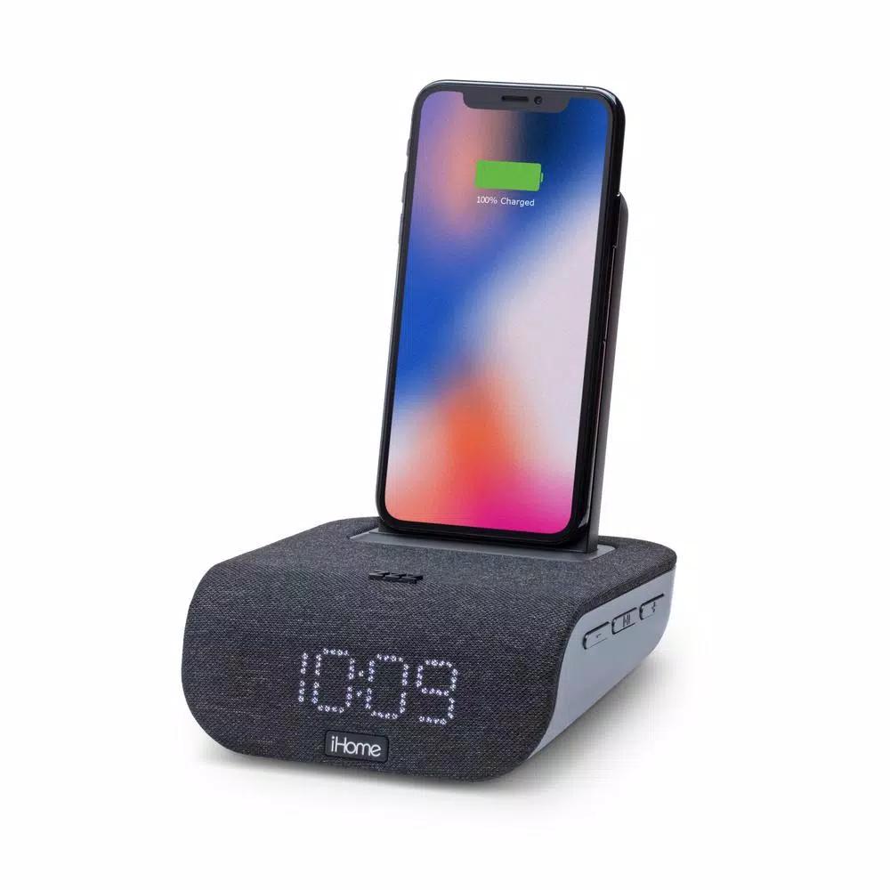 iHome TIMEBASE iBTW20B Bluetooth Alarm Clock with Wireless Qi Charging and USB Port