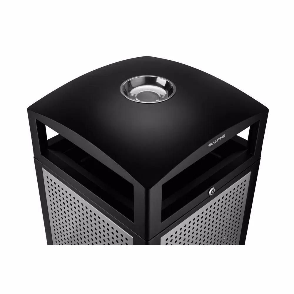 Alpine Industries 40 Gal. Steel Outdoor Commercial Trash Can with Ash Tray Lid