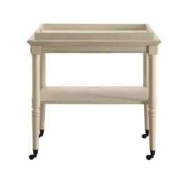 Benjara Antique White Wooden Serving Tray Table with 2-Tier Storage and Casters thumbnail 3