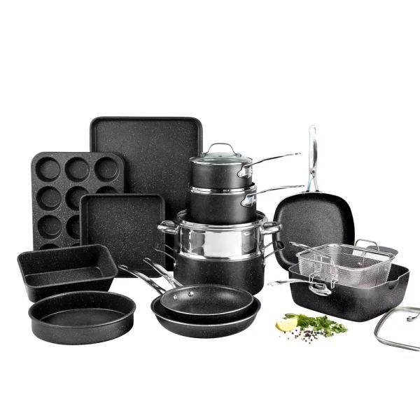 Granitestone Diamond 20-Piece Non-Stick Aluminum Cookware and Bakeware Set, Charcoal