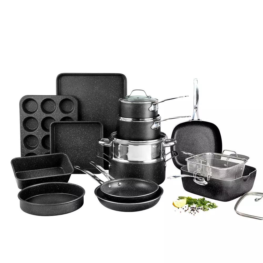 Granitestone Diamond 20-Piece Non-Stick Aluminum Cookware and Bakeware Set, Charcoal