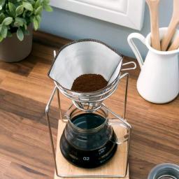 Old Dutch 20oz Stainless Steel Pour Over Coffee Maker Set with Glass Carafe and Rubberwood Base thumbnail 2