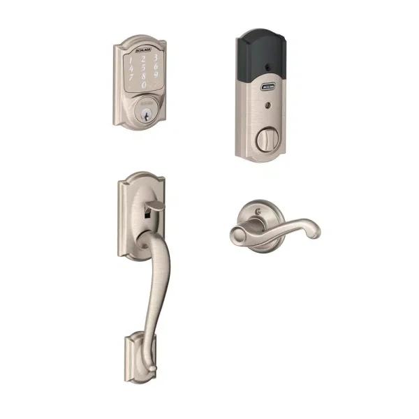 Schlage Sense Smart Deadbolt with Flair Lever Handleset, Satin Nickel