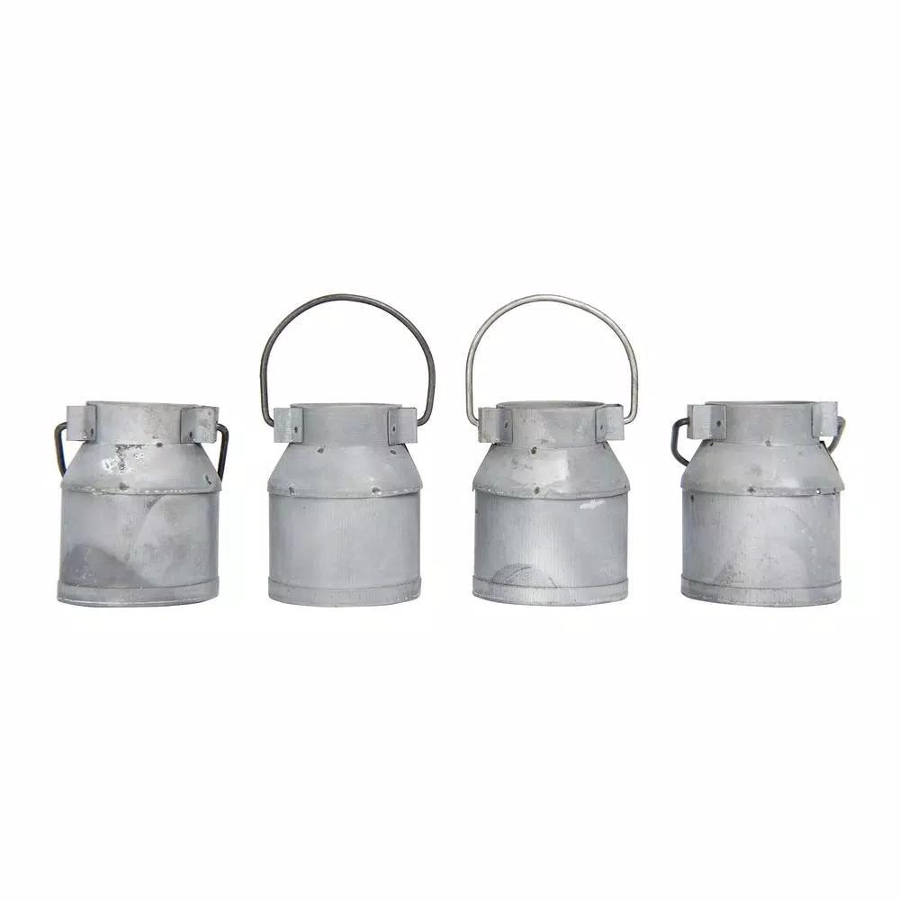 3R Studios Silver Galvanized Metal Vintage Milk Can Shaped Napkin Rings, Set of 4