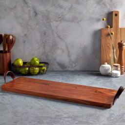 Mason Craft & More 33 in. Acacia Wood Serving Tray with Faux Leather Handles thumbnail 4