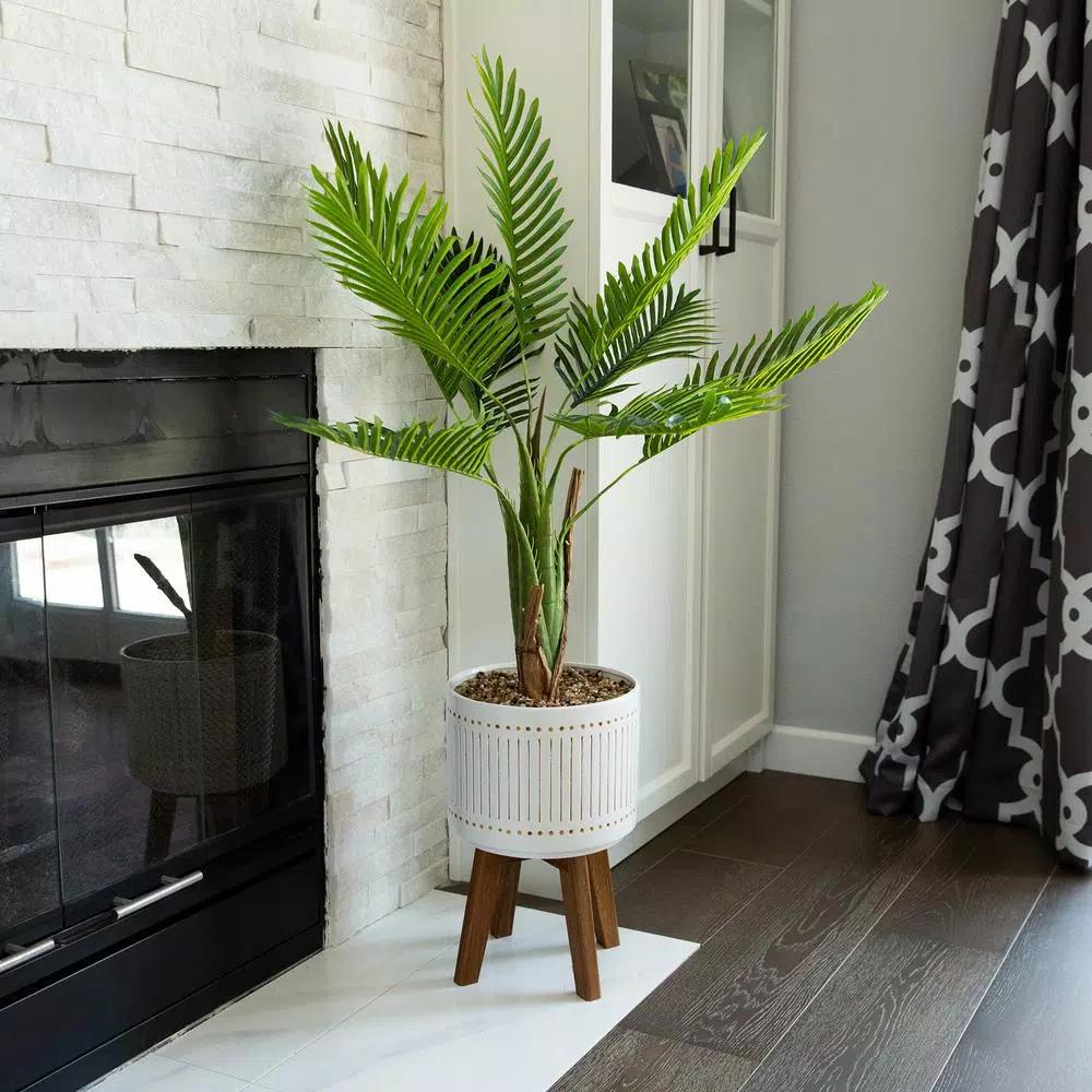 Flora Bunda 4 ft. Artificial Areca Palm Tree in Ceramic Planter with Wood Stand