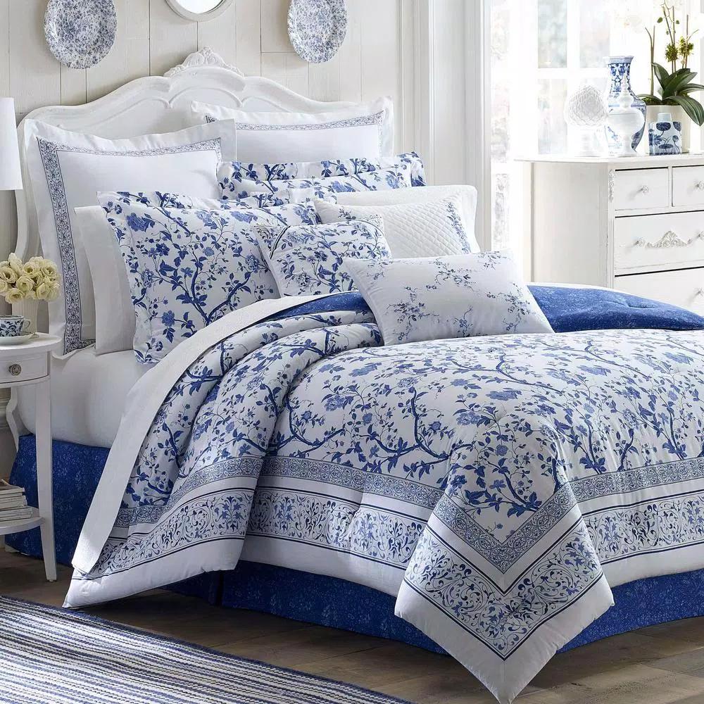 Laura Ashley Charlotte Blue Multicolored Floral Cotton Blend 16 in. Square Throw Pillow